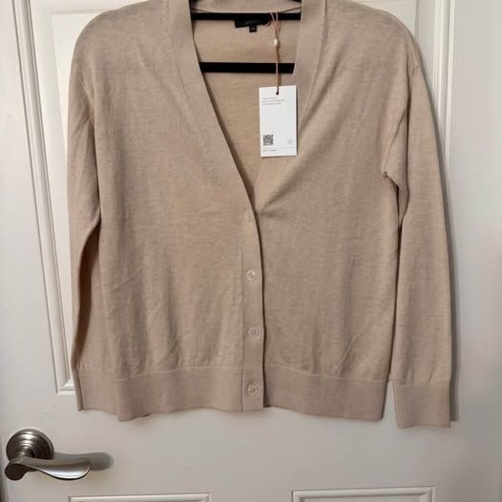NWT Quince Cotton Cashmere Blend V Neck Cardigan Sweater NWT XS Beige - Picture 4 of 5